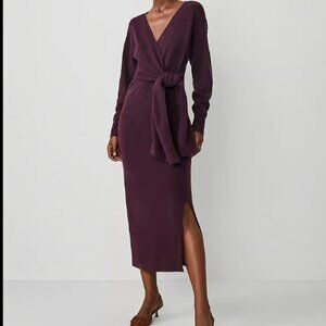 ANN TAYLOR WRAP SWEATER PETITE DRESS BURGUNDY WINE BERRY NWOT $149 XXSP